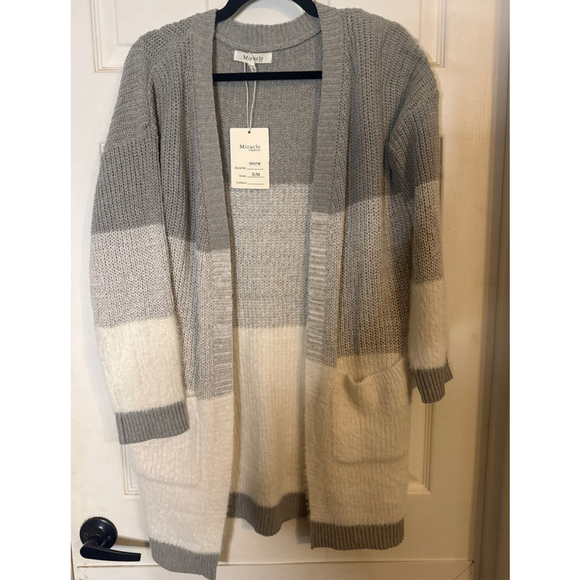 Miracle Sweaters - Women's Miracle Colorblock Cardigan S Gray White
